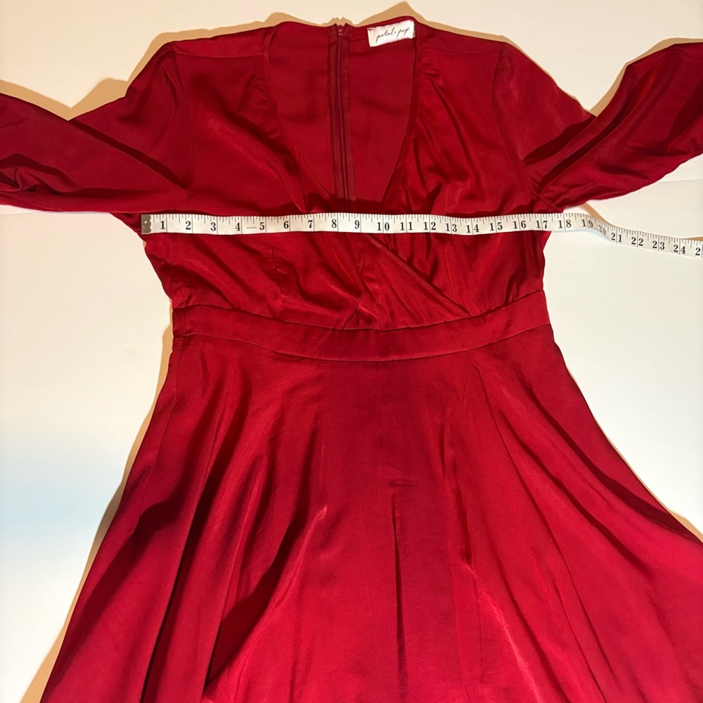 Petal & Pup Red Long-Sleeve Wrap Midi Dress, Sz 12, fits smaller. - Picture 14 of 15